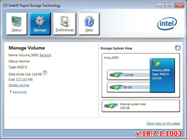 Intel Rapid Storage Technology (RST-VMD) Driver v.18.7.1.1003 download for Windows