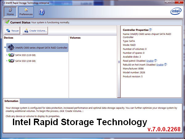 Intel Rapid Storage Technology enterprise & VROC Drivers v.7.0.0.2268 download for Windows